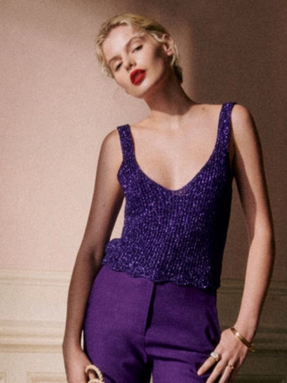 Sézane Saul Knit Tank Top - Metallic Purple - Size S